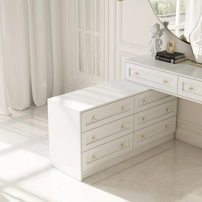 Commode/Coiffeuse Blanche Multifonctionnelle Grand Rangement 8 Tiroirs