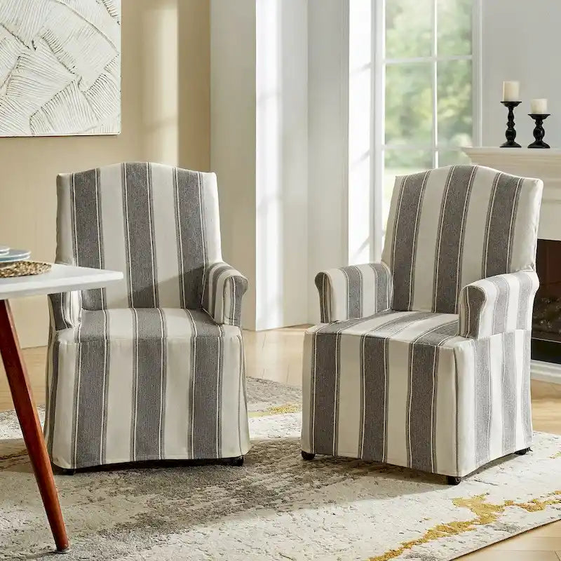 Chaises de salle à manger avec accoudoirs, revêtement déhoussable et pieds en bois massif - Lot de 2