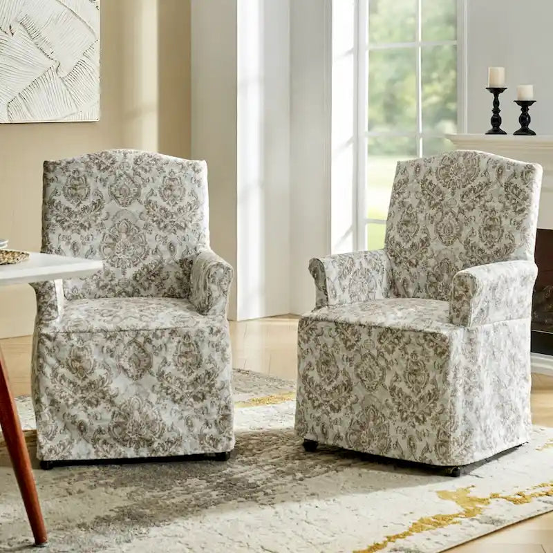 Chaises de salle à manger avec accoudoirs, revêtement déhoussable et pieds en bois massif - Lot de 2