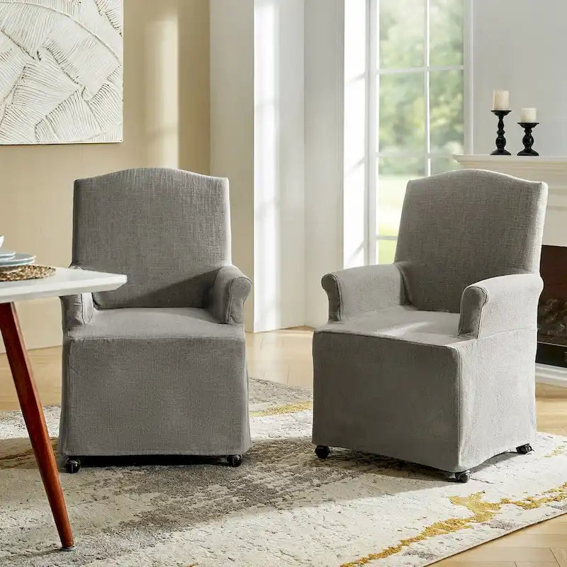 Chaises de salle à manger avec accoudoirs, revêtement déhoussable et pieds en bois massif - Lot de 2