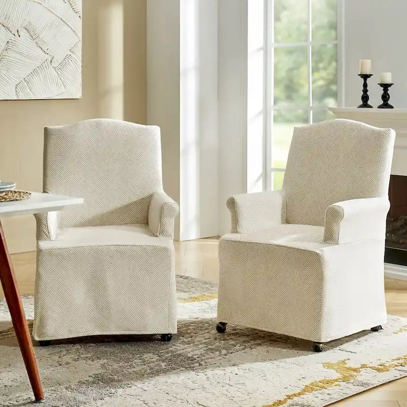 Chaises de salle à manger avec accoudoirs, revêtement déhoussable et pieds en bois massif - Lot de 2