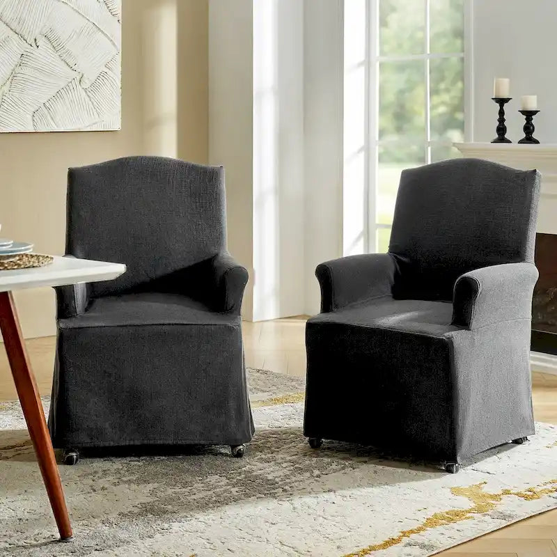 Chaises de salle à manger avec accoudoirs, revêtement déhoussable et pieds en bois massif - Lot de 2