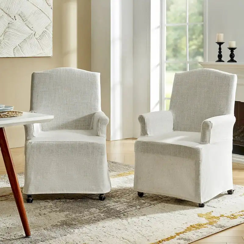 Chaises de salle à manger avec accoudoirs, revêtement déhoussable et pieds en bois massif - Lot de 2