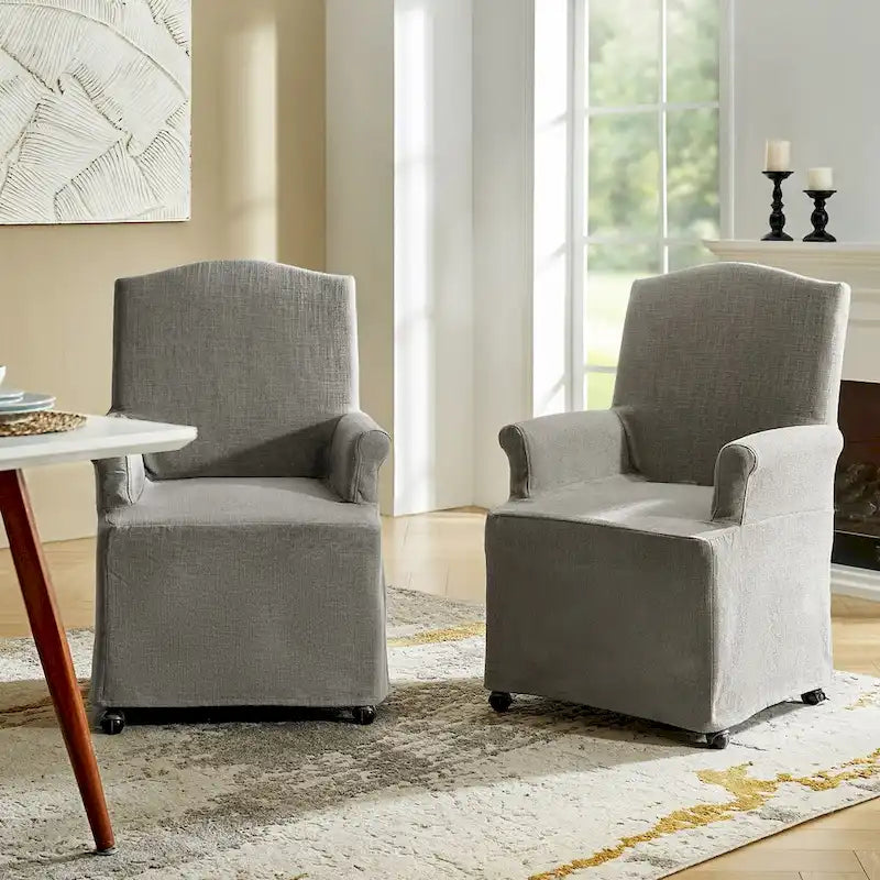 Chaises de salle à manger avec accoudoirs, revêtement déhoussable et pieds en bois massif - Lot de 2