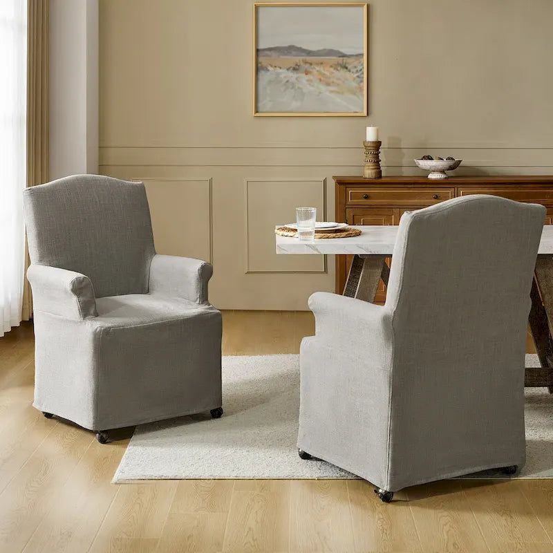 Chaises de salle à manger avec accoudoirs, revêtement déhoussable et pieds en bois massif - Lot de 2