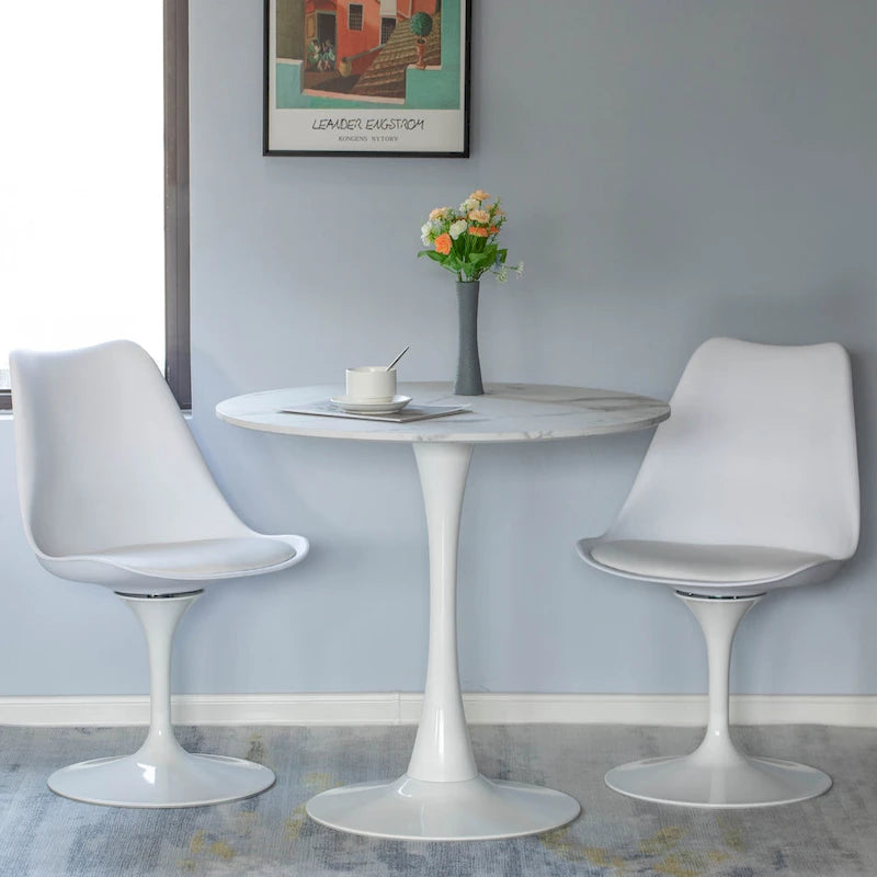 Chaise d'appoint pivotante Tulip Mid-Century Modern avec assise confortable et rembourrée, chaise d'appoint en polypropylène blanc
