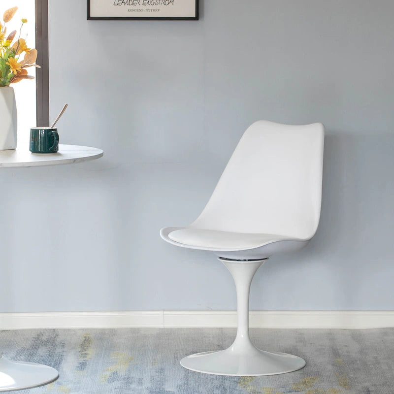 Chaise d'appoint pivotante Tulip Mid-Century Modern avec assise confortable et rembourrée, chaise d'appoint en polypropylène blanc