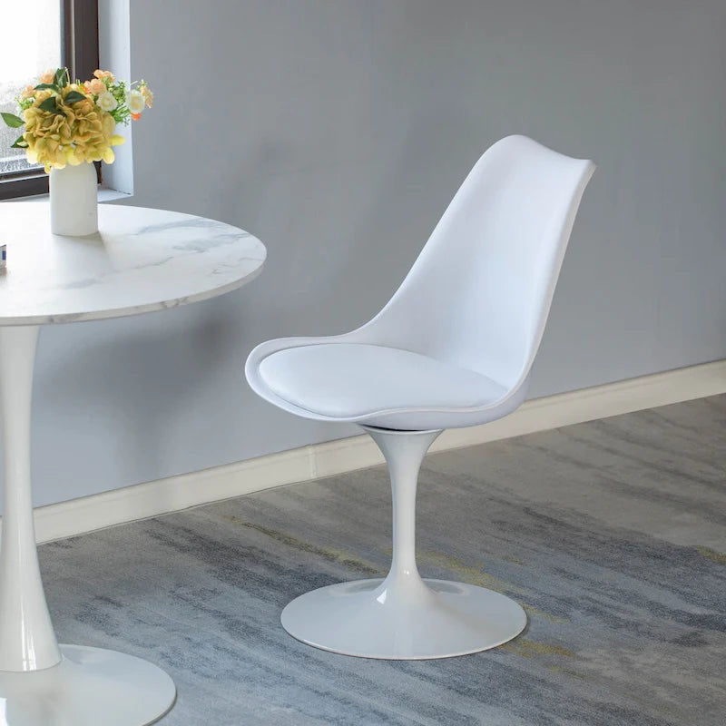 Chaise d'appoint pivotante Tulip Mid-Century Modern avec assise confortable et rembourrée, chaise d'appoint en polypropylène blanc