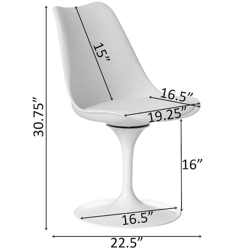 Chaise d'appoint pivotante Tulip Mid-Century Modern avec assise confortable et rembourrée, chaise d'appoint en polypropylène blanc