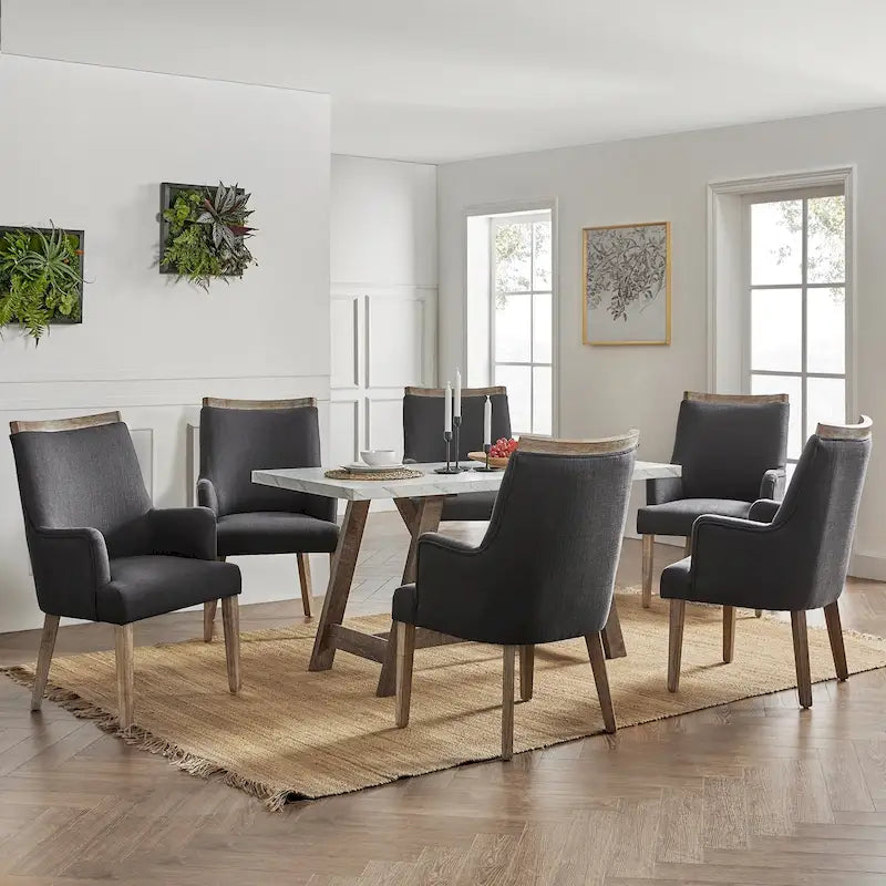 Chaises de salle à manger en bois massif rembourrées de style rustique (lot de 6)