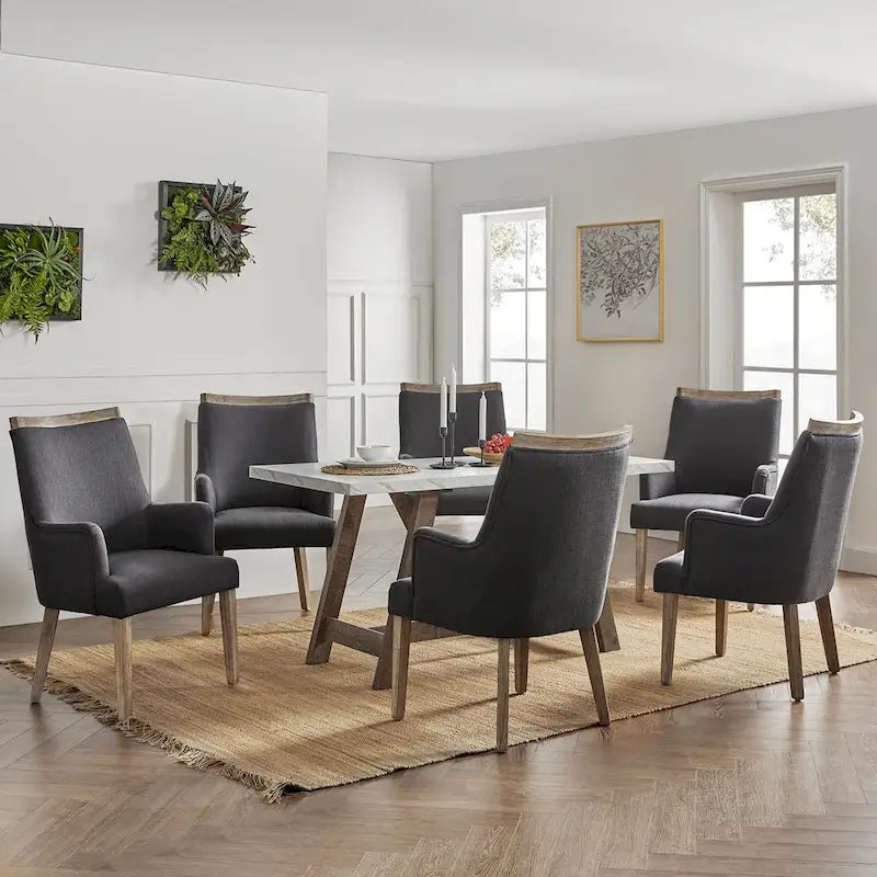 Chaises de salle à manger en bois massif rembourrées de style rustique (lot de 6)