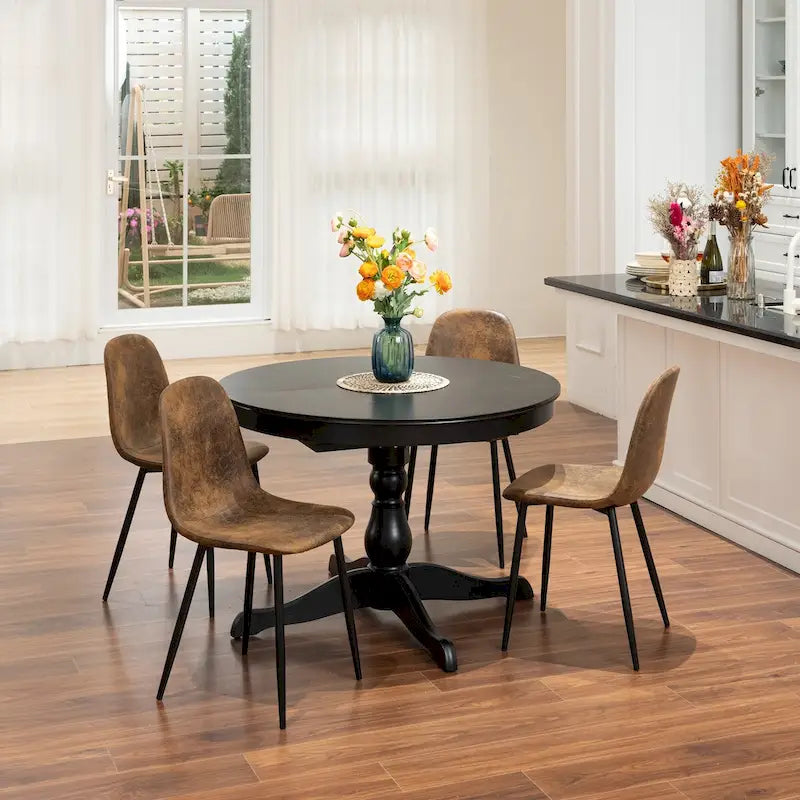 Lot de 4 chaises de salle à manger en daim avec pieds en métal noir - Chaises d'appoint