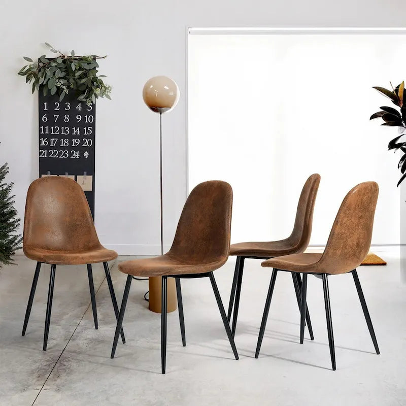 Lot de 4 chaises de salle à manger en daim avec pieds en métal noir - Chaises d'appoint