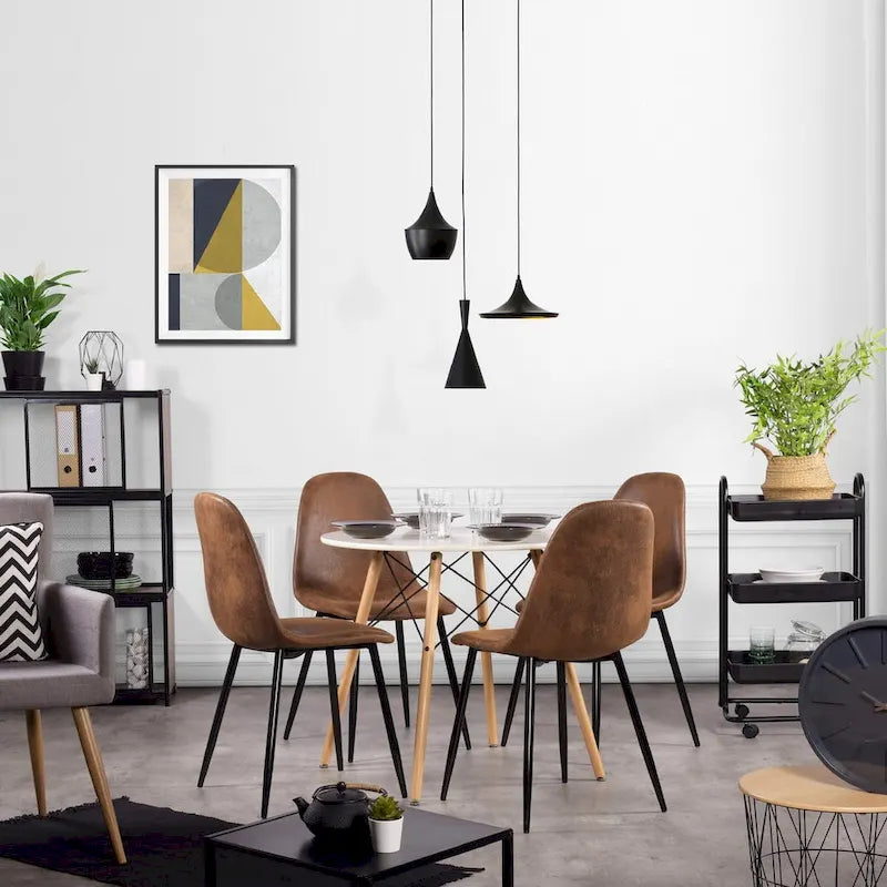 Lot de 4 chaises de salle à manger en daim avec pieds en métal noir - Chaises d'appoint