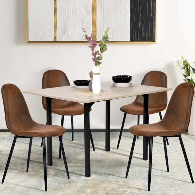 Lot de 4 chaises de salle à manger en daim avec pieds en métal noir - Chaises d'appoint
