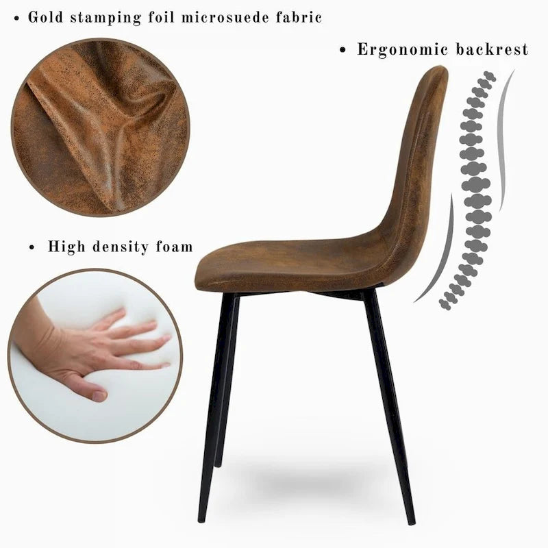 Lot de 4 chaises de salle à manger en daim avec pieds en métal noir - Chaises d'appoint