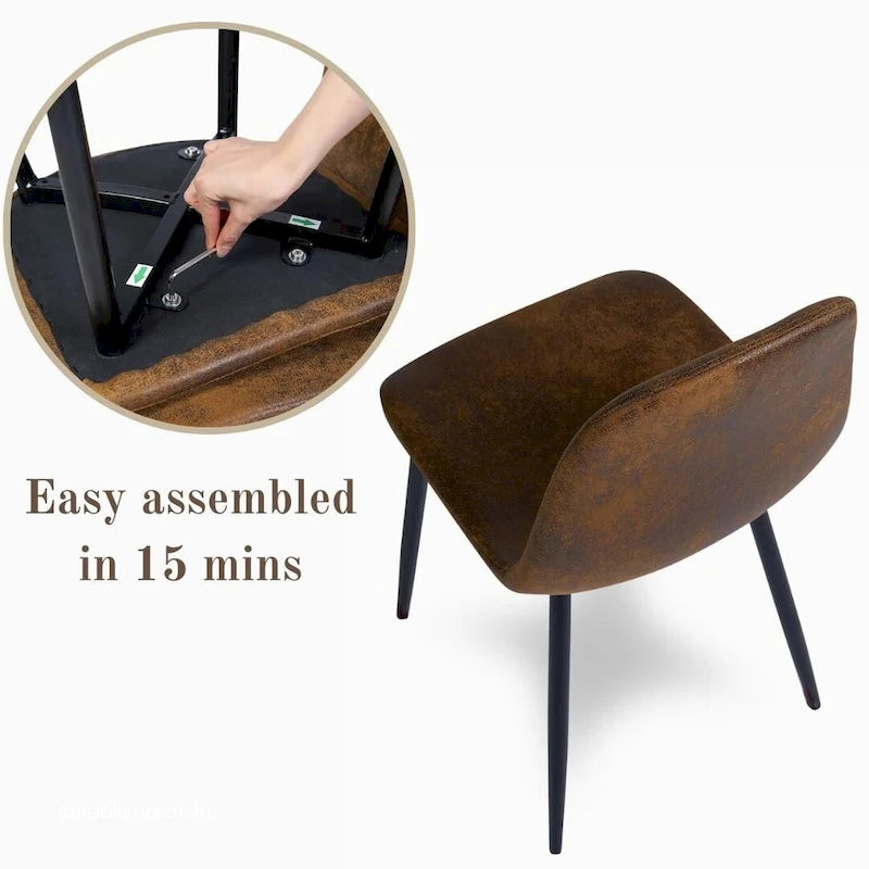 Lot de 4 chaises de salle à manger en daim avec pieds en métal noir - Chaises d'appoint