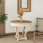 Table à manger ronde de petite taille style ferme avec pieds incurvés