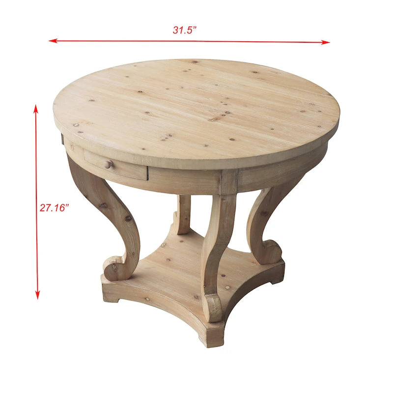 Table à manger ronde de petite taille style ferme avec pieds incurvés