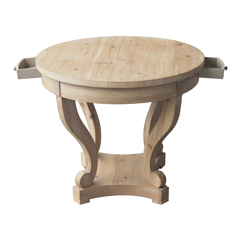 Table à manger ronde de petite taille style ferme avec pieds incurvés