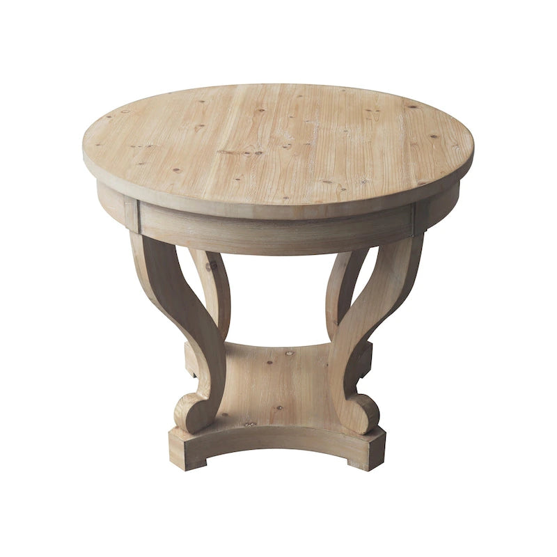 Table à manger ronde de petite taille style ferme avec pieds incurvés