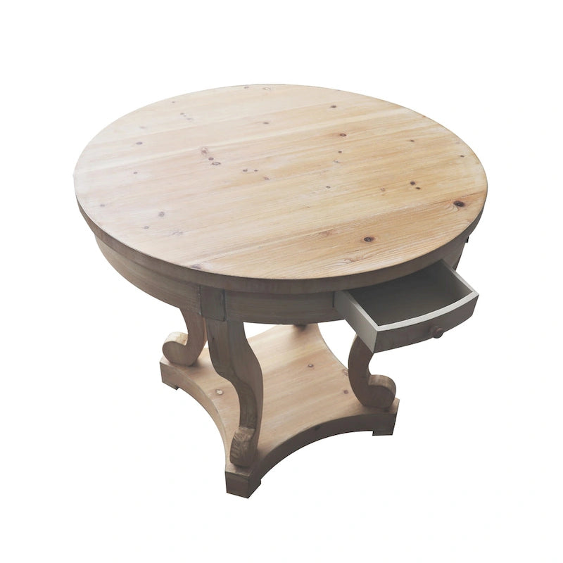 Table à manger ronde de petite taille style ferme avec pieds incurvés