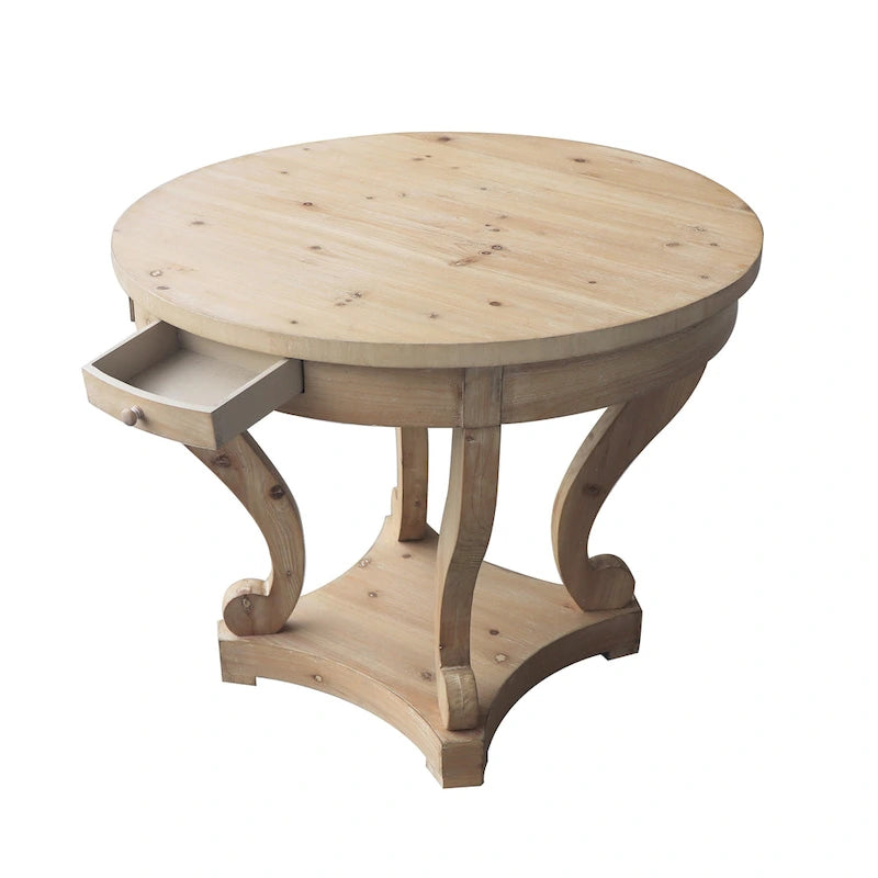 Table à manger ronde de petite taille style ferme avec pieds incurvés