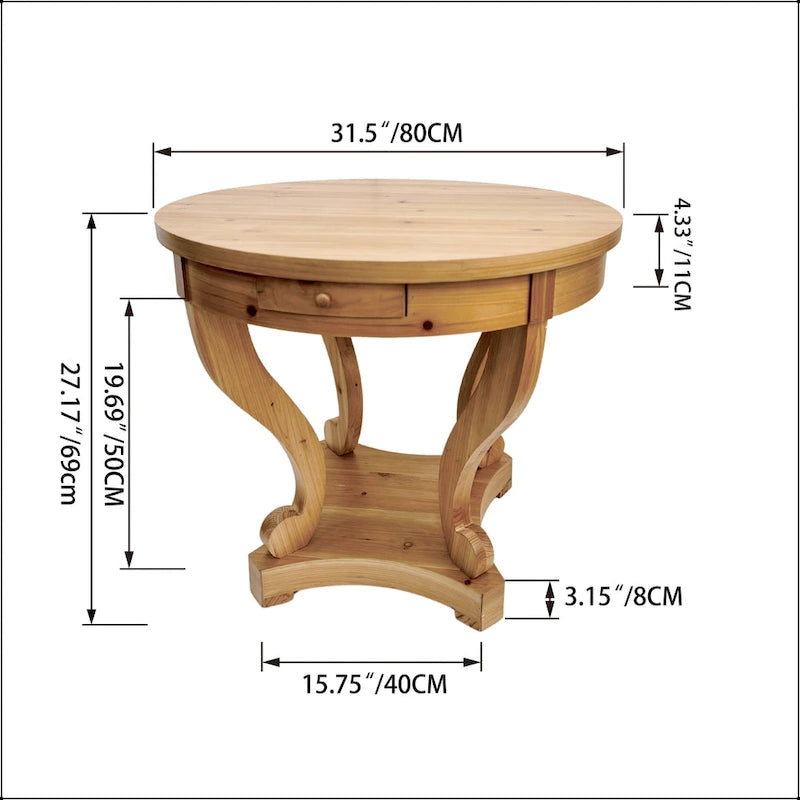 Table à manger ronde de petite taille style ferme avec pieds incurvés