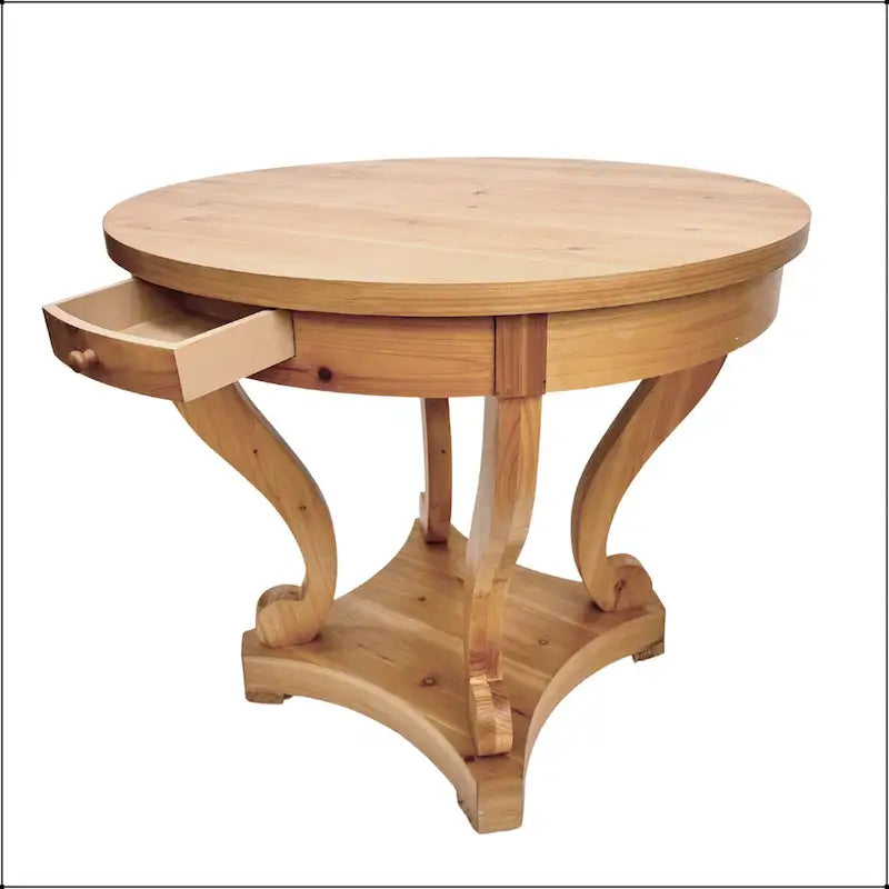 Table à manger ronde de petite taille style ferme avec pieds incurvés