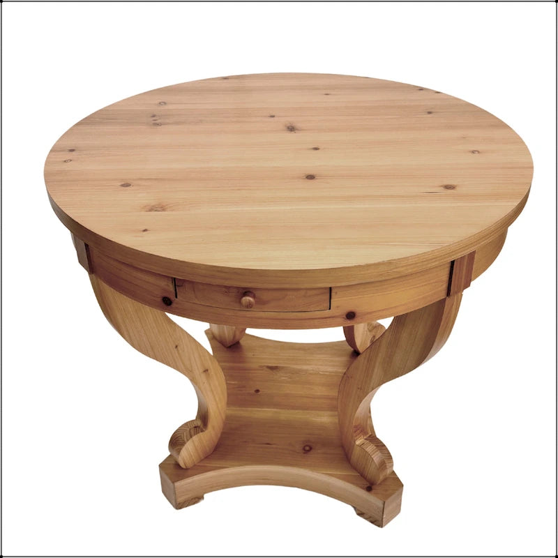 Table à manger ronde de petite taille style ferme avec pieds incurvés
