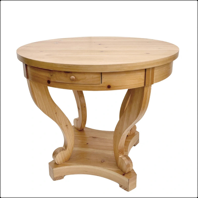 Table à manger ronde de petite taille style ferme avec pieds incurvés