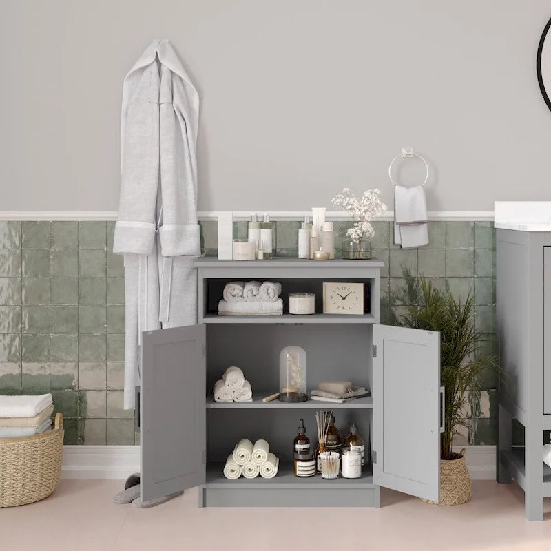 Meuble de rangement au sol avec portes à fermeture magnétique et étagères