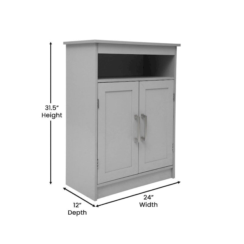 Meuble de rangement au sol avec portes à fermeture magnétique et étagères