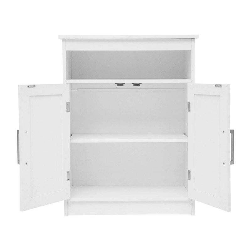Meuble de rangement au sol avec portes à fermeture magnétique et étagères