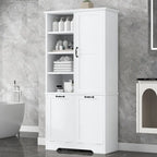 Meuble de Rangement Salle de Bain avec Portes, Tiroirs et Panier à Linge Inclinable