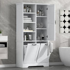 Meuble de Rangement Salle de Bain avec Portes, Tiroirs et Panier à Linge Inclinable