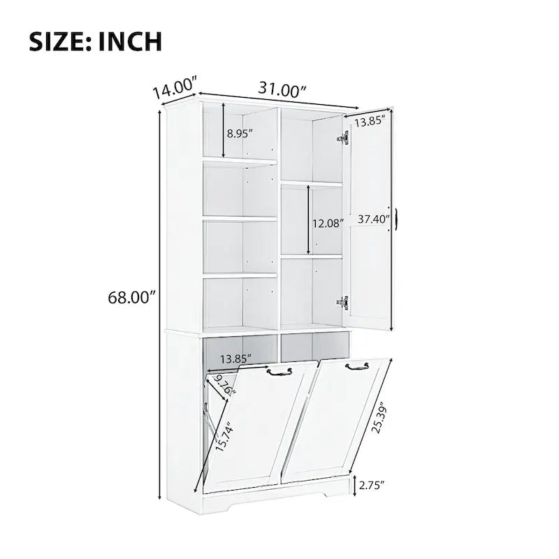 Meuble de Rangement Salle de Bain avec Portes, Tiroirs et Panier à Linge Inclinable