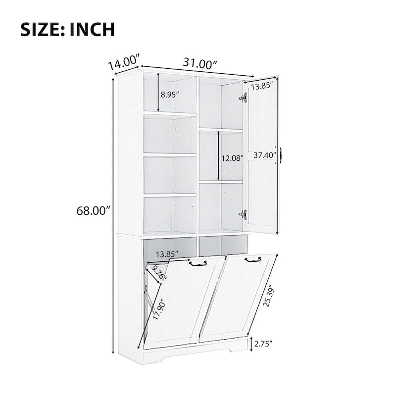 Meuble de Rangement Salle de Bain avec Portes, Tiroirs et Panier à Linge Inclinable