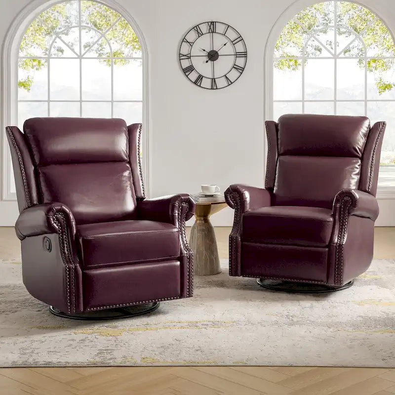 Viviana Fauteuil relax manuel pivotant en cuir véritable – Lot de 2