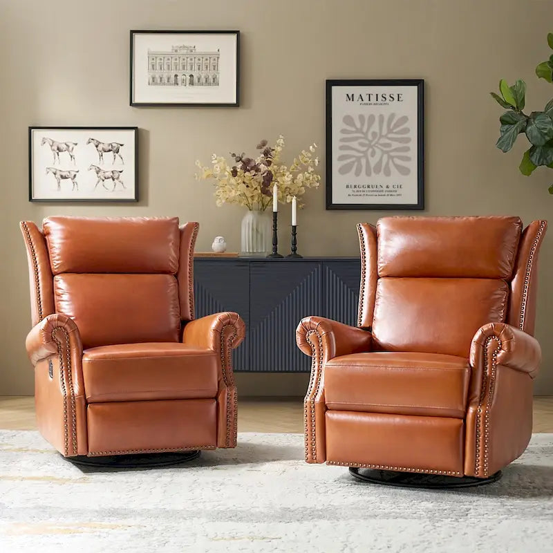 Viviana Fauteuil relax manuel pivotant en cuir véritable – Lot de 2