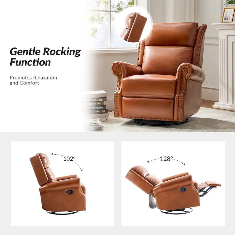 Viviana Fauteuil relax manuel pivotant en cuir véritable – Lot de 2