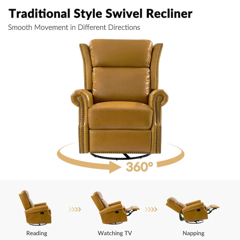 Viviana Fauteuil relax manuel pivotant en cuir véritable – Lot de 2
