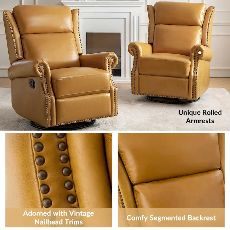Viviana Fauteuil relax manuel pivotant en cuir véritable – Lot de 2