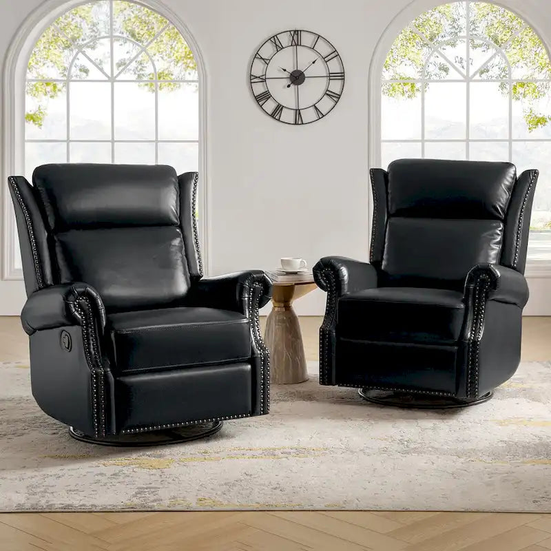 Viviana Fauteuil relax manuel pivotant en cuir véritable – Lot de 2