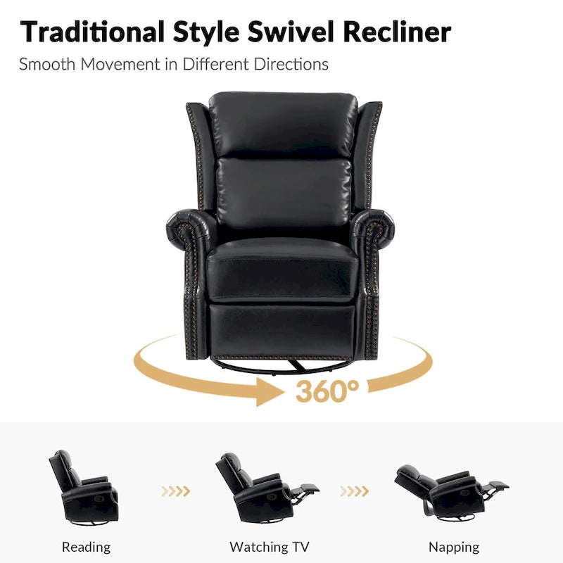 Viviana Fauteuil relax manuel pivotant en cuir véritable – Lot de 2
