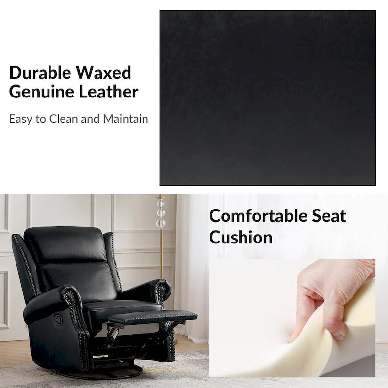 Viviana Fauteuil relax manuel pivotant en cuir véritable – Lot de 2