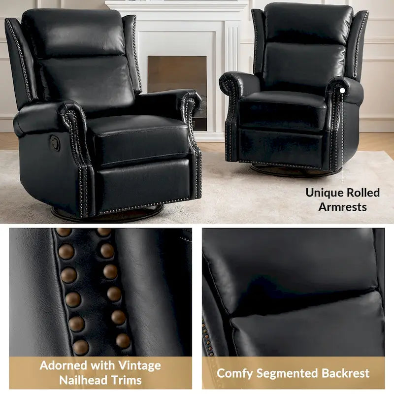 Viviana Fauteuil relax manuel pivotant en cuir véritable – Lot de 2