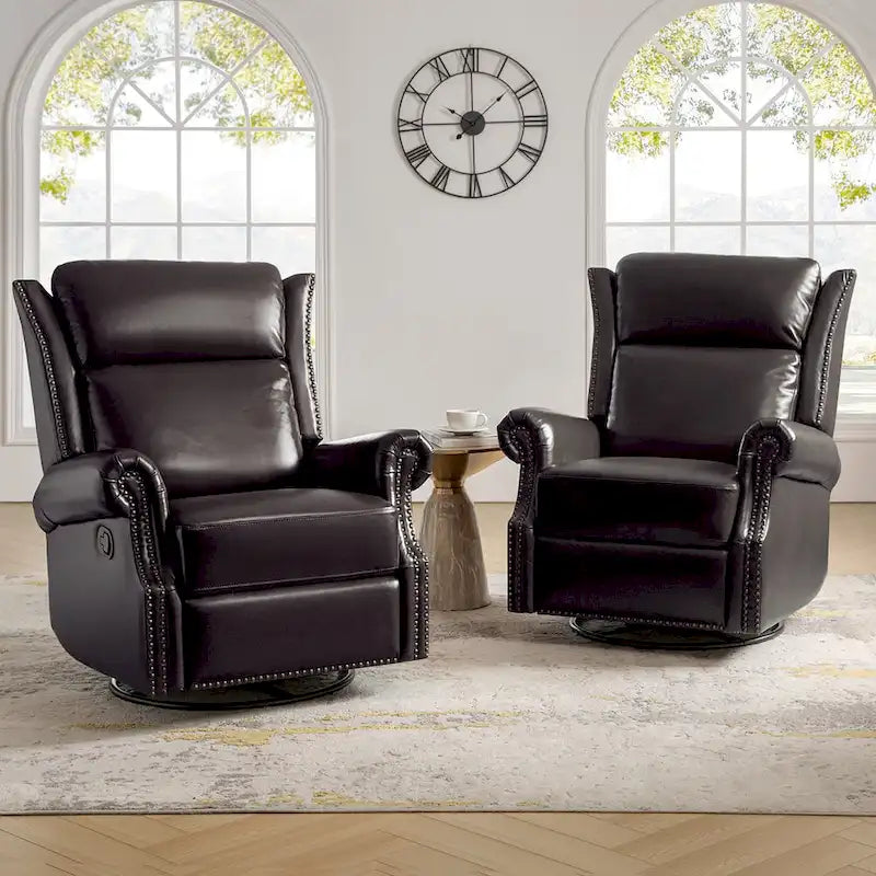 Viviana Fauteuil relax manuel pivotant en cuir véritable – Lot de 2