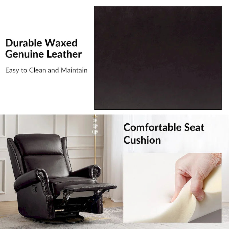 Viviana Fauteuil relax manuel pivotant en cuir véritable – Lot de 2