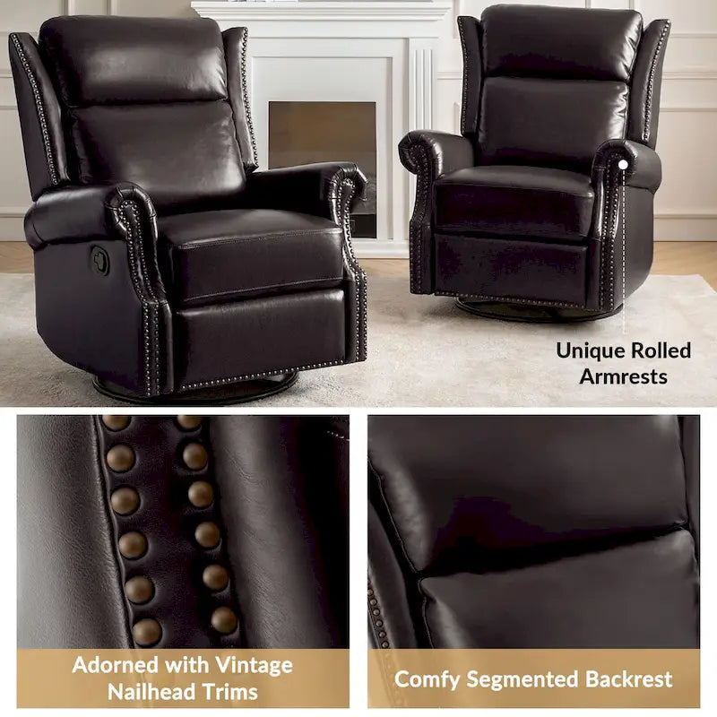 Viviana Fauteuil relax manuel pivotant en cuir véritable – Lot de 2